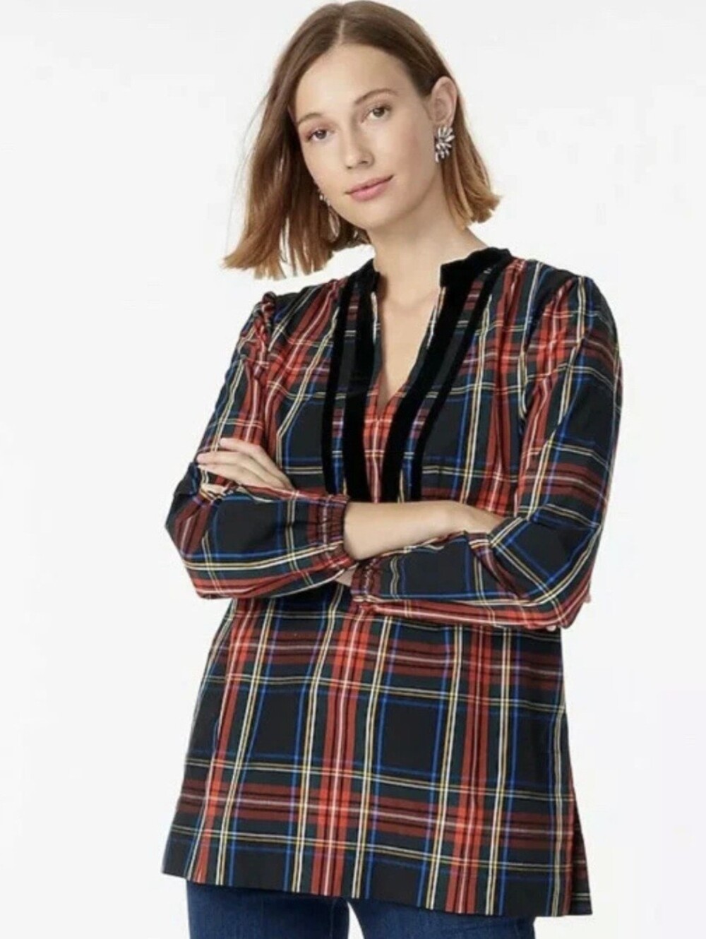 Womens J Crew Stewart Tartan Cotton Tunic Size XS